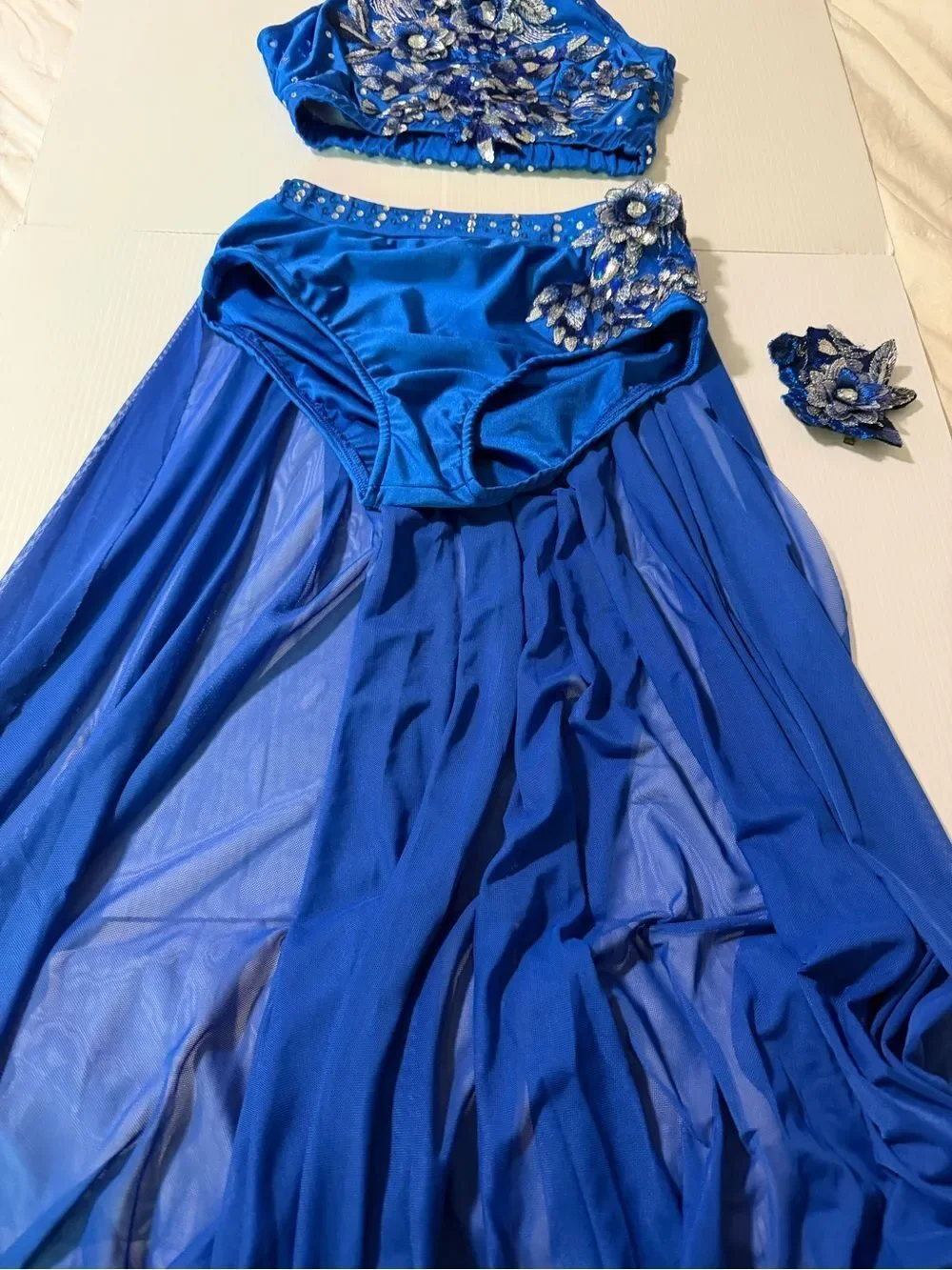 Glamour solo dance costume 2 piece embellished blue SA-Small adult